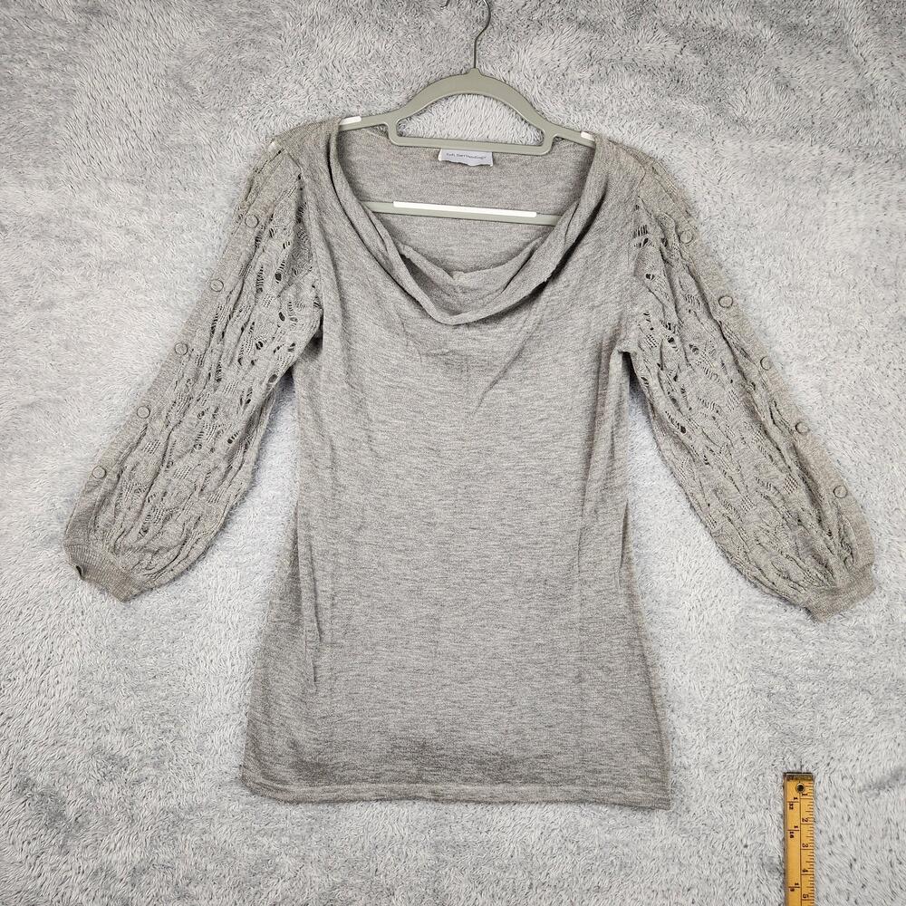 Vintage Soft Surroundings Sweater Womens Medium Gray Cowl Neck Open Knit Tunic
